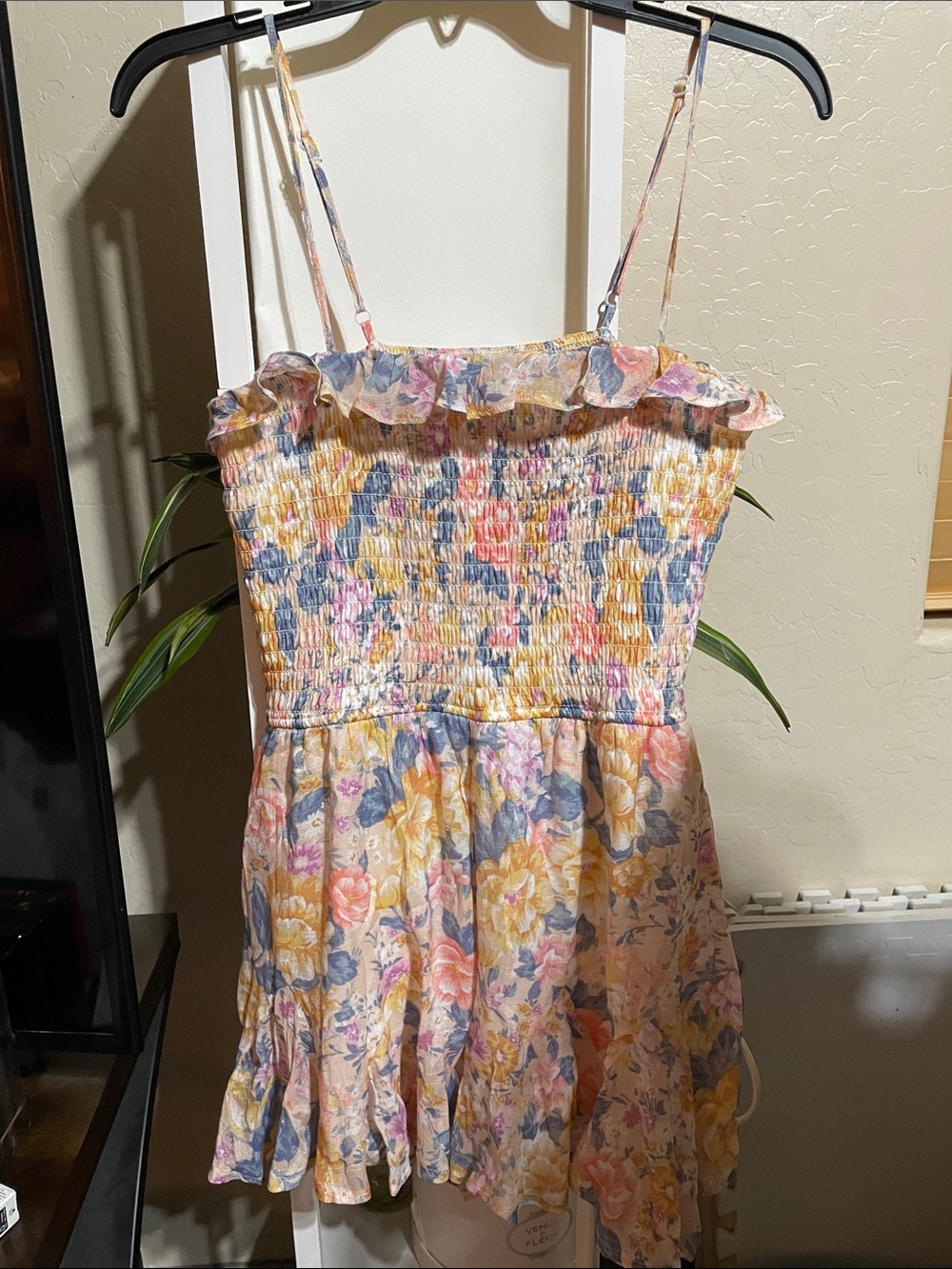 ROW A Floral Smocked Spaghetti Strap Mini Dress in Pastel Multi